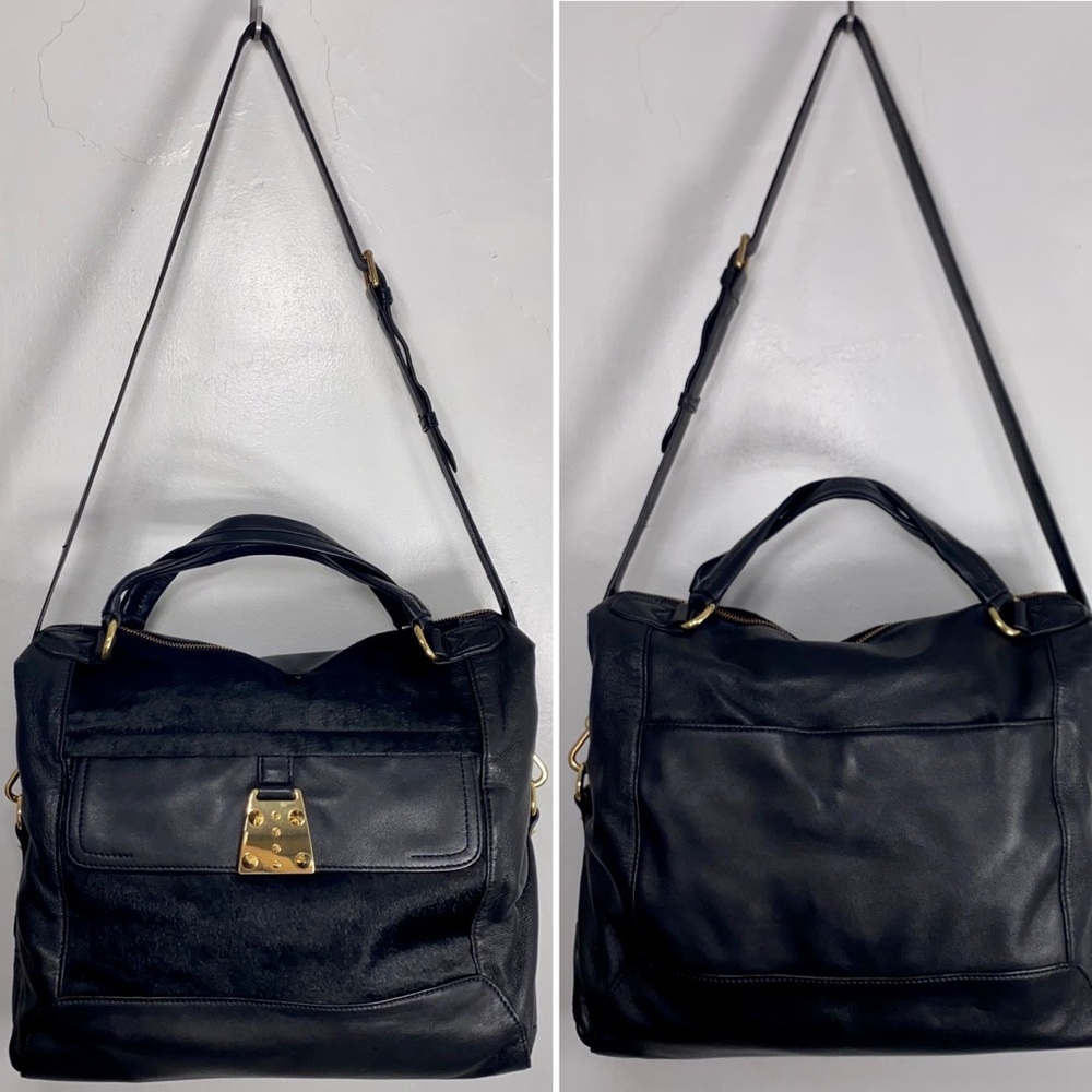 Vince Camuto Genuine Black Leather Shoulder Bag Crossbody Satchel Cowhide